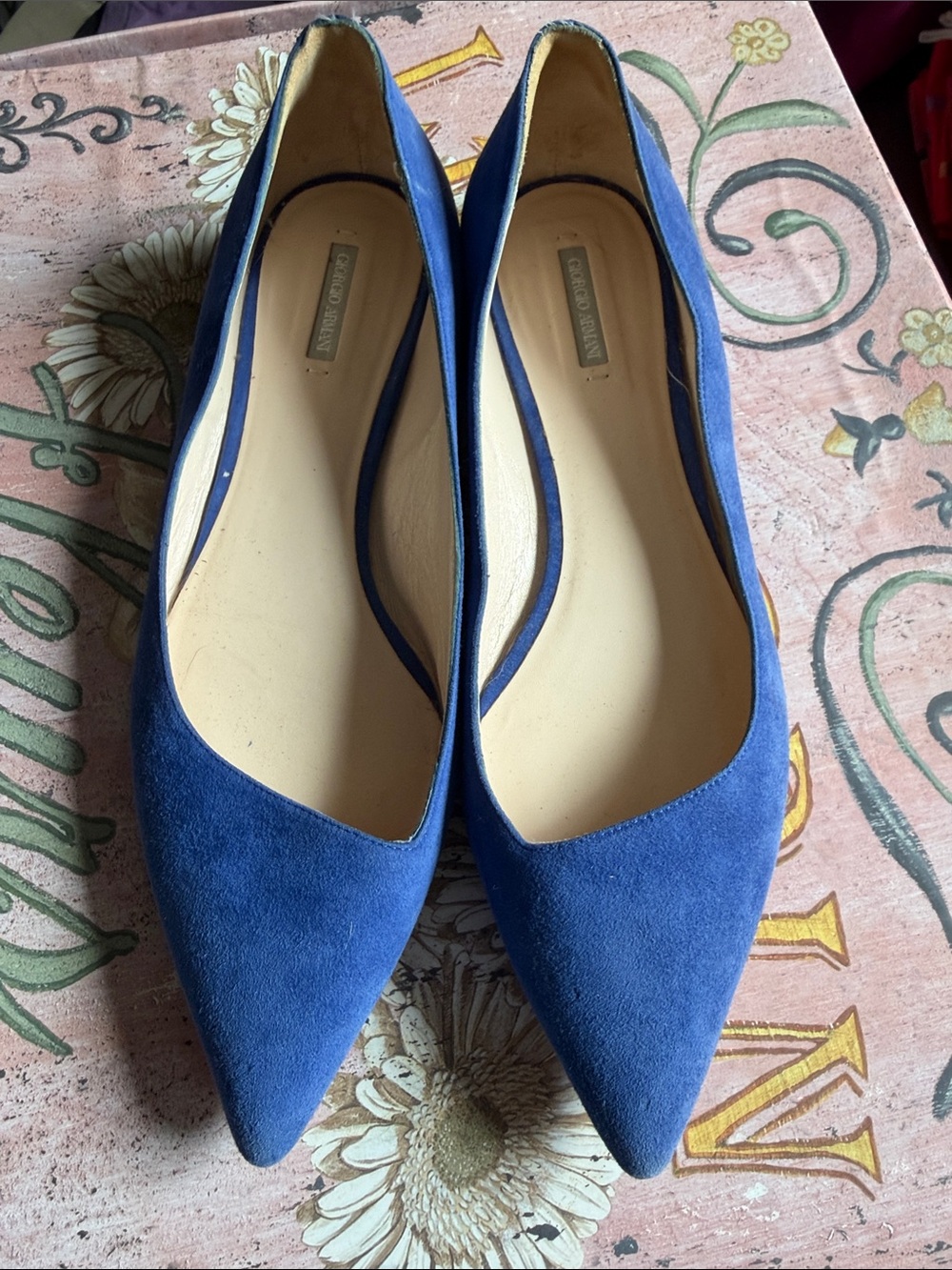 Giorgio Armani Blue Suede Pointed Toe Flats